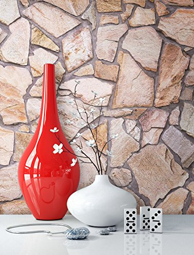 Steintapete Vlies Braun Beige | schöne edle Tapete im Steinmauer Design | moderne 3D Optik für Wohnzimmer, Schlafzimmer oder Küche inkl. der NewroomTapezier-Profibroschüre mit Tipps für perfekte Wände