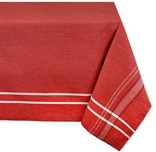 DII Französische Streifen Tischkollektion – Tischwäsche im Landhausstil für den Esstisch, 152,4 x 264,2 cm, Rot Chambray