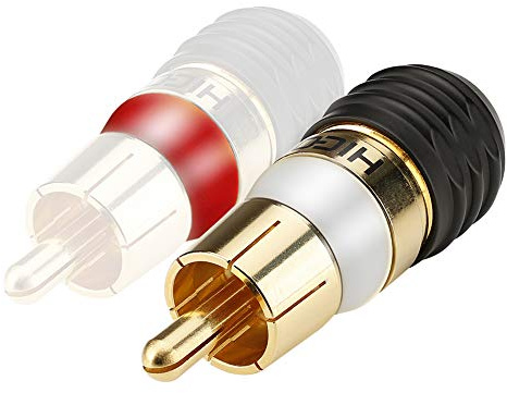Hicon Screw & Play 1x Cinch RCA Stecker mit Zugentlastung 2pol lötfreie Montage Kodierring in weiß + rot - HI-cm-SM