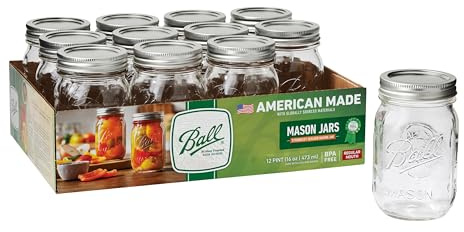 Ball Pint Jar, Regular Mouth, Set of 12, (16 Ounce)