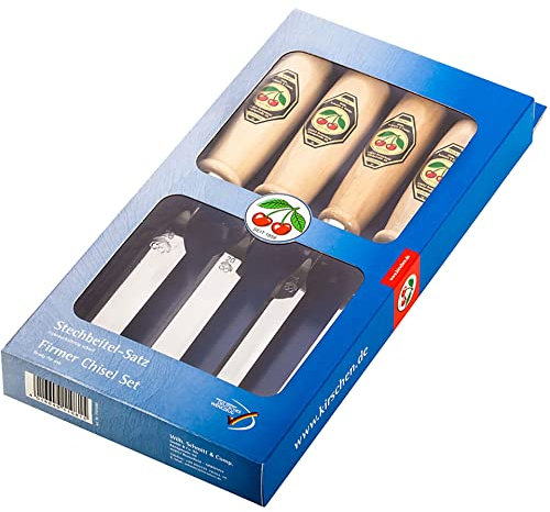Kirschen 1181000 Firmer Chisel Set with Horn Beam Handle, Beige/Silver, 4-Piece