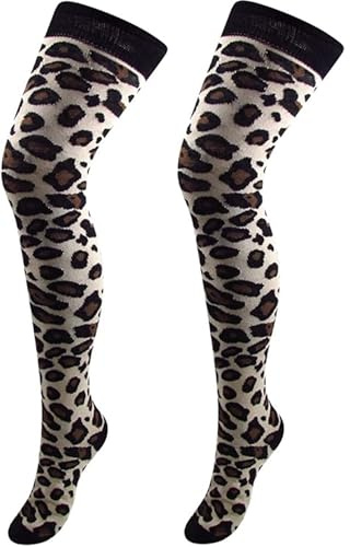 BB Accessories Gestreifte Overknee-Socken für Mädchen, Baumwolle, Größe 37-38, Cosplay-Kostüm, leopard, 4-5.5