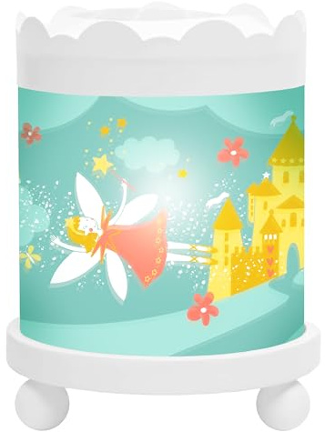 TROUSSELIER - Princesses Fées - Veilleuse - Manège Magique - Idéal Cadeau Enfant - Dessin animé - Lumière rassurante - Couleur Bois Blanc - Ampoule 12V 10W inclue - Prise Elec. EU