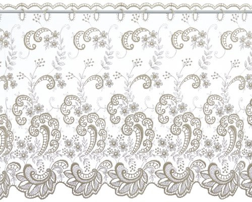 Plauener Spitze by Modespitze, Store Bistro Gardine Tüllgardine Florentiner mit Stangendurchzug, hochwertige Stickerei, Höhe 57 cm, Breite 118 cm, Creme