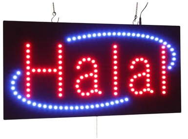 Halal Sign in English, 24x12, 60x30cm, TOPKING, LED, Neon, Florescent, Signage, Signboard, Display, Billboard, Screen, Grand Opening, Gift