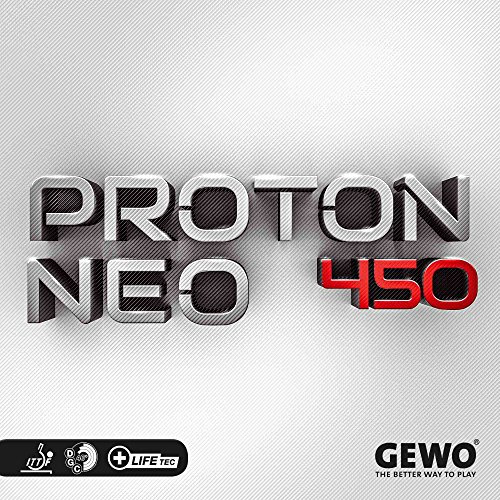 GEWO Proton Neo 450 Tischtennis Belag – schnell & druckvoll mit Premium-Tension Schwamm – Medium+ Härte – 2,0 mm / 2,2 mm – of