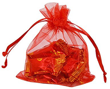 Organza-Säckchen mit Kordelzug, 100 Stück, Geschenkbeutel, Verpackung für Party/Spiel/Hochzeit (11,4 x 8,9 cm) rot