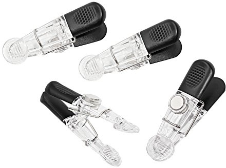 Wedo 6422016 Notiz Magnethalter (Glossy, Kunststoff, geriffelte Griffflächen, starke Haftung) 4 Stück, glasklar/schwarz