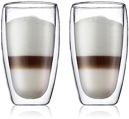 Bodum Double Wall Glasses pack of 2 PAVINA - 450ml Coffee Cups - Dishwasher Safe Thermal Cup - Mouth-blown Borosilicate Glass
