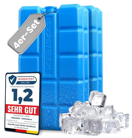 Oramics 4 Stück Kühlakkus Groß und Flach – je Kühlelement 200 ml – Kühlakku für Kühltasche und Kühlbox, Auslaufsichere Kühlpacks zum Kühlen von Essen und Getränken