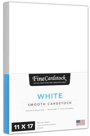 11 x 17 White Card Stock | Heavyweight 80lb Cover (216gsm) Cardstock Paper – Smooth Finish | For Arts and Crafts, Brochures, Restaurant Menus, Posters | 50 Sheets per Pack