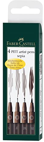 FABER-CASTELL - Stylos à encre Pitt Artist Pen, 4 épaisseurs, sépia