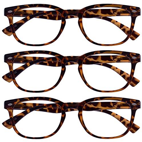 OPULIZE ORA Reading Glasses for Men Women - 3 Pack - Designer Style Rounded Frame - Scratch Resistant Lens - Spring Hinges - Brown Tortoiseshell - UVR +2.00
