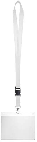 Karteo Kartenhülle mit Schlüsselband weiß [1 Stück] Ausweishülle a6 mit Lanyard Band Ausweishalter Weichplastik horizontal