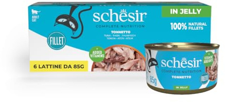 Schesir, Atún en Gelatina, Comida Húmeda Completa para Gatos, en Latas, Con Vitaminas Añadidas, 100% Natural, 6 x 85g