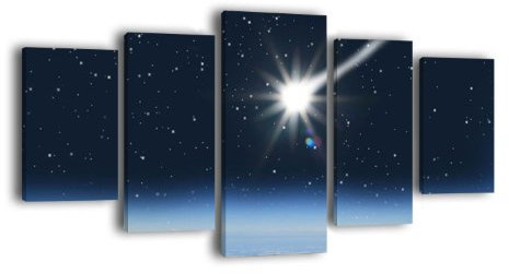 Leinwandbild Sternschnuppe LW329 Wandbild, Bild auf Leinwand, 5 Teile, 210 x 100 cm, Kunstdruck Canvas, XXL Bilder, Keilrahmenbild, fertig aufgespannt, Bild, Holzrahmen, Himmel, Nacht, Sterne