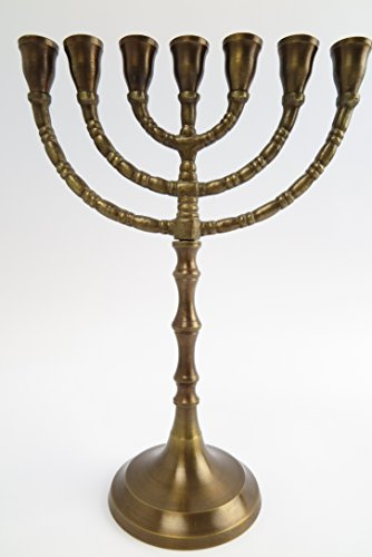 Clever-Deko 7-armig Menorah Davidleuchter Kerzenleuchter Kerzenständer Messing BRÜNIERT Antik Menora