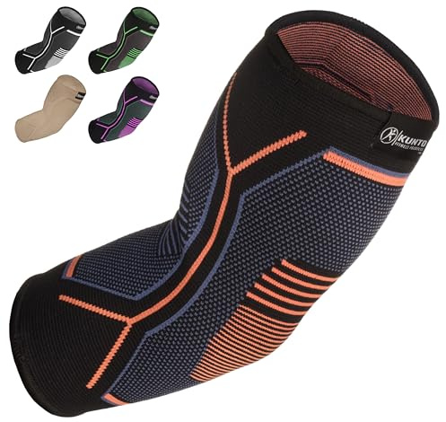 Kunto Fitness Elbow Brace Compression Support Sleeve for Tendonitis, Tennis Elbow, & Golf Elbow Treatment - Reduce Joint Pain During Any Activity! (Large)