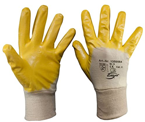 SW-Stahl Z631 Nitrilhandschuhe 10 Paar Gr. 10 - Arbeitshandschuhe Gelb XL | EN 388 Montagehandschuhe mit Baumwolle & Strickbund, Schutz für Kfz Werkstatt, Bau & Montage, Abriebfeste