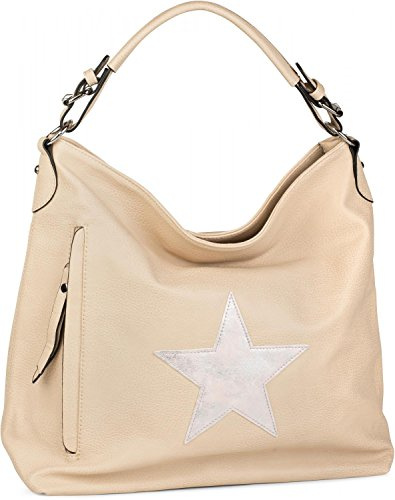 styleBREAKER Damen Shopper Vintage Kunstleder Stern 36x40x15cm | Schultergurt 140cm. Henkel 41cm. Reißverschluss. geteilte Hauptfächer. Handyfach. Rückseitenfach.