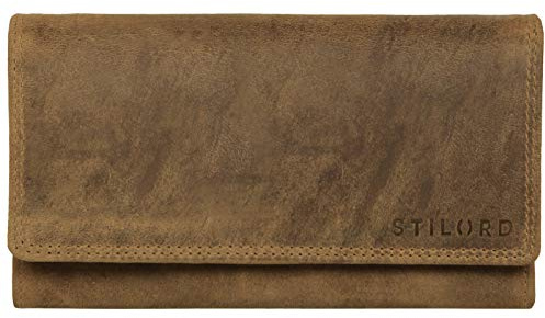 STILORD Hannah Vintage Geldbörse für Damen aus Antik Leder groß Portemonnaie Reißverschluss Kleingeld EC-Karten Horizontal mit RFID NFC Schutz Farbe:Kara - Cognac