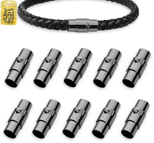 MOAMUN 10 Stück Magnetverschluss Armband, Kordelendkappen Magnetverschluss Kette, Leder Seil Armband Verschluss Verschlüsse für Armbänder für Armbänder Anklet Schmuck machen DIY Handwerk(Schwarz,4mm)