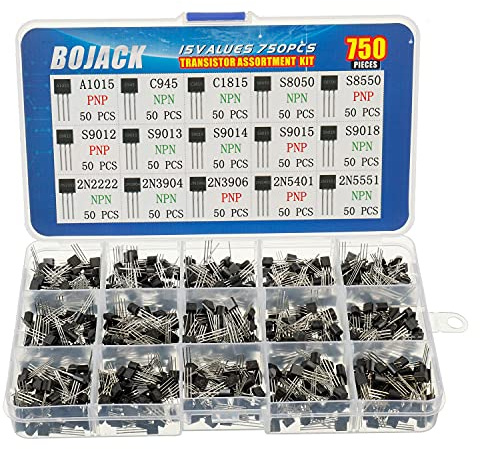 BoJack 15 Werte, 750 Stück A1015 C945 C1815 S8050 S8550 S9012 S9013 S9014 S9015 S9018 2N222 2N3904 2N3906 2N54 01 2N 5551 PNP NPN Power Allzweck-Transistoren-Set