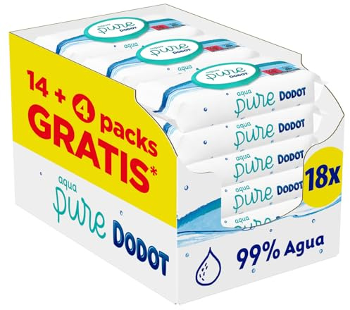 Dodot Aqua Pure Lingettes pour bébé, 99 % d'eau, 864 lingettes, 18 paquets (18 x 48)