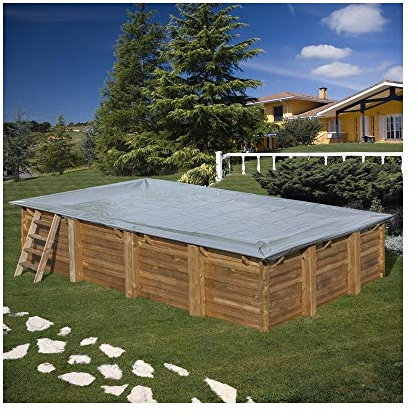 Gre Winterabdeckplane 414 x 239 cm, UV-beständig, grau, PVC, Rechteckig, Kordelzug