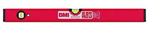 BMI Alu-Profil Wasserwaage Superstar (60 cm lang, Oberfläche pulverbeschichtet, kantenlose Horizontal-Libelle, hohe Messgenauigkeit 0,5 mm/m, mit Gummiendkappen) 696060P