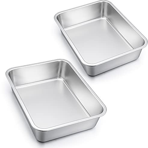 Homikit Juego de 2 moldes de acero inoxidable rectangulares para horno, forma tiramisu, tamaño grande, 32,5x25,5x8cm, perfecto para lasaña moser brownie