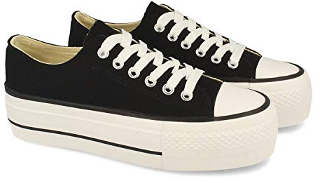 Zapatilla, Comodas, Material Textil de Lona, Estilo Bamba y Casual, con Plataforma, Cierre de Cordones, Primavera Verano 2021