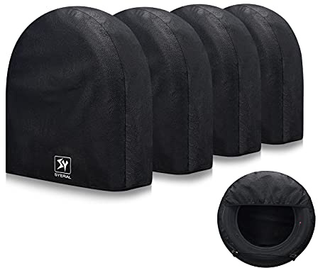 SYERAL Tire Covers Set of 4,Upgraded 5 Layer Nonwoven RV Wheel Covers, Waterproof Anti-UV Snow Sun Rain Tire Protectors Covers for Trailer,Camper,RV,Truck,SUV,30-32inch(L) Balck