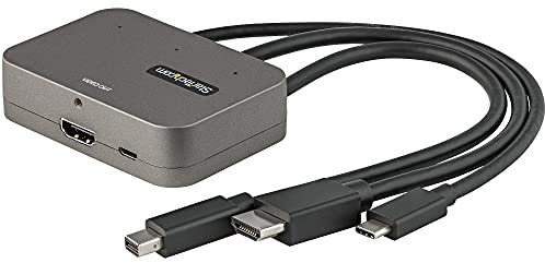 StarTech.com Adattatore Multiporta a HDMI 3-in-1 - Convertitore da USB-C, HDMI o Mini DisplayPort a HDMI 4K 60Hz per sala conferenze - Adattatore AV digitale per monitor/display HDMI (CDPHDMDP2HD)