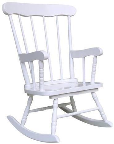 Rosebery Kids Solid para Wood and Veneers Rocker, Linen White Finish, 27.75 H x 22 W x 20 D, Durable Construction, Ready to Assemble, Children's Rocking Chair for Bedroom or Playroom