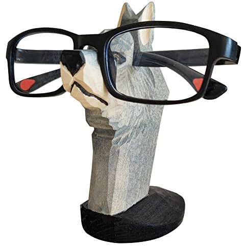 TXXMA Brillenständer aus Holz, handgefertigt, geschnitzt, Sonnenbrillenhalter, Ständer, Holz, Wolf