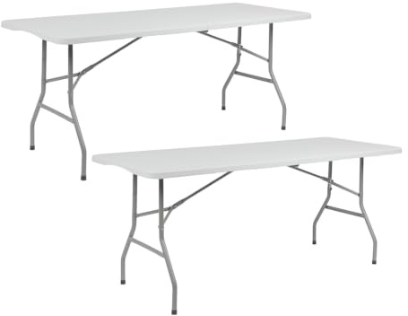 Pack 2 Mesas Plegables Portátiles Rectangulares de 180 cm | 7house | Mesa Multiusos: Camping, Eventos en Espacios Exteriores o Interiores | Mesa Resina y Patas Acero | 4-6 Personas y Carga de 150kg