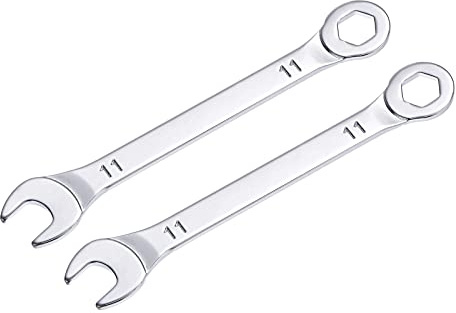 sourcing map Llave combinada delgada con extremo descentrado de 6 puntas y extremo abierto en ángulo, acero de alto carbono cromado espejo métrico, 11 mm, 2 piezas