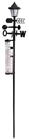 Spetebo Solar Wetterstation 5in1 schwarz - 158 x 24 cm - Gartenleuchte Windrichtungsanzeiger Windstärkemesser Thermometer Niederschlagsmesser