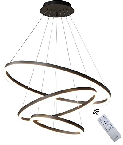 Wandun Moderne LED Pendelleuchte, 3-Ringe Kollektion, Braun Farbe, Verstellbarer HäNgeleuchter, Moderne Deckenleuchte, mit Fernbedienung Dimmbar, 3000k - 6000k, mit Speicherfunktion, 68w