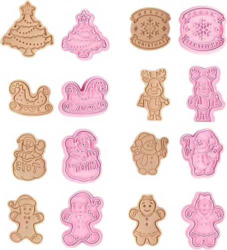 ZHOUHON Juego de 8 Moldes Galletas Navidad,moldes de galletas navideñas,Moldes para Galletas 3D,Cortador de Pastel de Galletas 3D (01W)