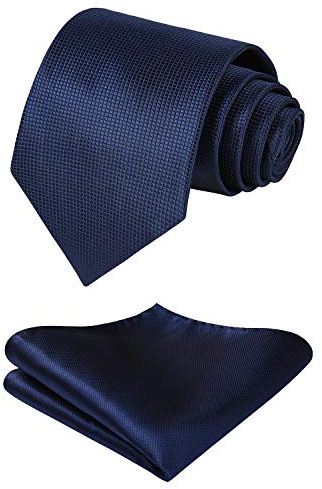 HISDERN Herren Krawatte & Einstecktuch Set Hochzeit Navy Blau Plaid Blumen Elegant Klassisch für Erwachsene Männer, formelle und informelle Anlässe