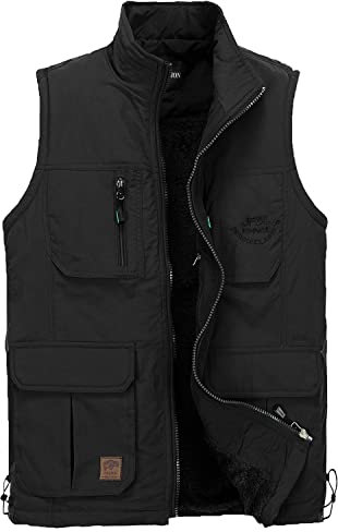 KTWOLEN Herren Outdoor Fleece Weste Winterweste Ärmellose Fleecejacke mit Mehrere Taschen Anglerweste Multifunktionsweste Fotografie Jagd Westen, Schwarz, M
