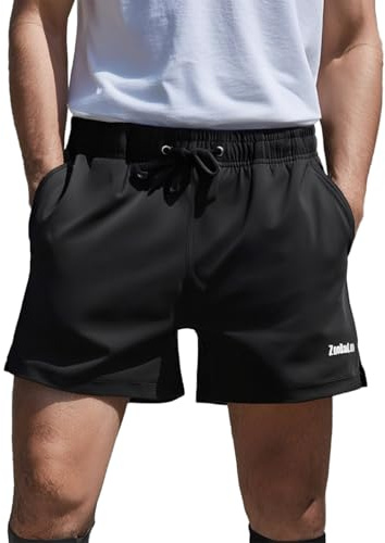 ZAIGELUO Träningsshorts för män, atletisk träning, löpning, shorts med fickor, casual, snabbtorkande, sportshorts, 1 x svart, M Extra Lång