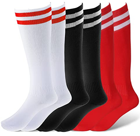 3 Pairs Kids Football Socks, Breathable Kids Soccer Sock Boys Football Socks Long Football Sock for Boys Girls Running Training, Aged 5-12