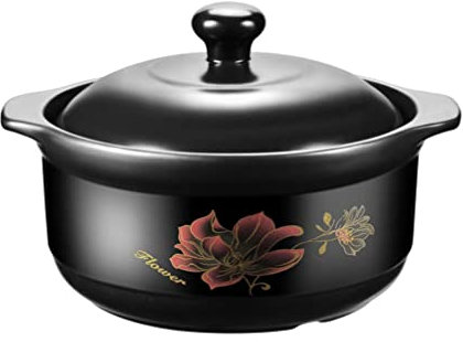 Olla Grande Cazuela de cerámica Olla de Barro Olla de estofado Chino Olla de Sopa Olla de Cocina Olla con Tapa Utensilios de Cocina Olla de inducción de 2.6L