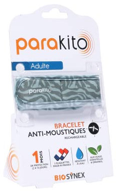 PARAKITO - Bracelet Anti-Moustiques Réutilisable - 2 Plaquettes Incluses aux Huiles Essentielles - 1 Mois de Protection - Sans DEET - Motif Jungle - Taille Adulte