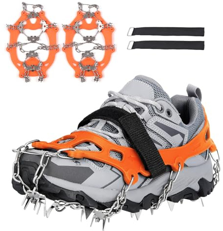 Doorslay 32 Zähne Steigeisen, Edelstahl Schuhkrallen für Bergschuhe, Anti-Rutsch Schuhspikes für Mann Frau für Winter Walking Wandern Bergsteigen