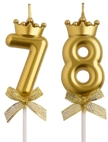 AOOLADA 78 Birthday Candle Smokeless Gold 87 Cake Candles