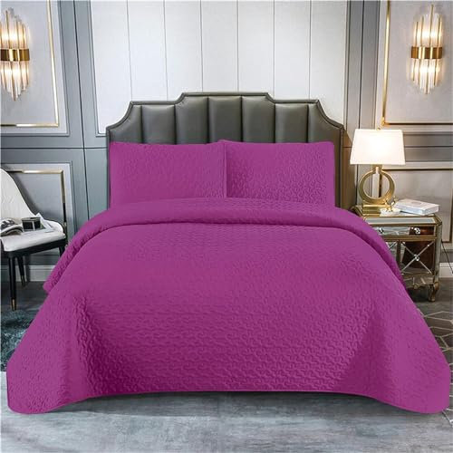 YCDZSW Tagesdecke Bettüberwurf, Steppdecke Patchwork Wendedesign, Einfarbig Bedspreads aus Mikrofaser, Quilt Überwurf Bett Überwurfdecke leicht (Lila,King(264X228cm)-3 Pièces)